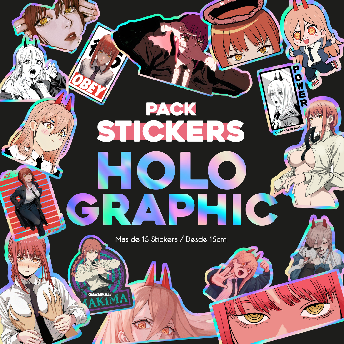 Pack Sticker Holografico - Makima y Power